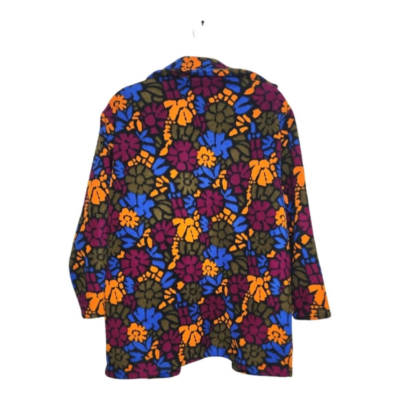 Fleece Floral Button Up Jacket Orange Purple Size XL - Picture 2 of 10